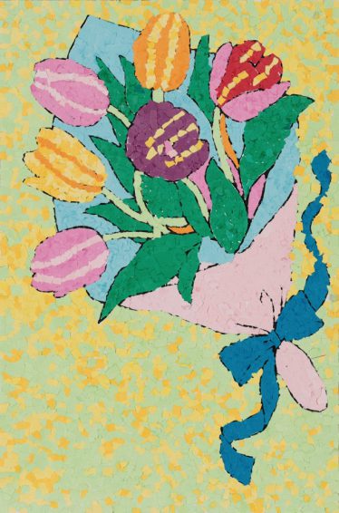 「春の貼り絵（チューリップの花束）」飯田市障害者生活ケアセンター利用者一同