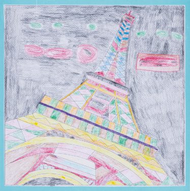「ぬり絵（エッフェル塔のタワーの虹）」松沢 有司