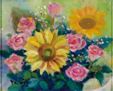 「バラとひまわりの花束」𠮷川　由里子