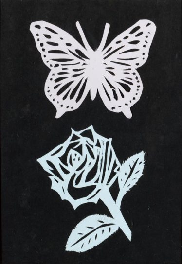 「切り絵　ちょう　バラ」長谷部 恵子